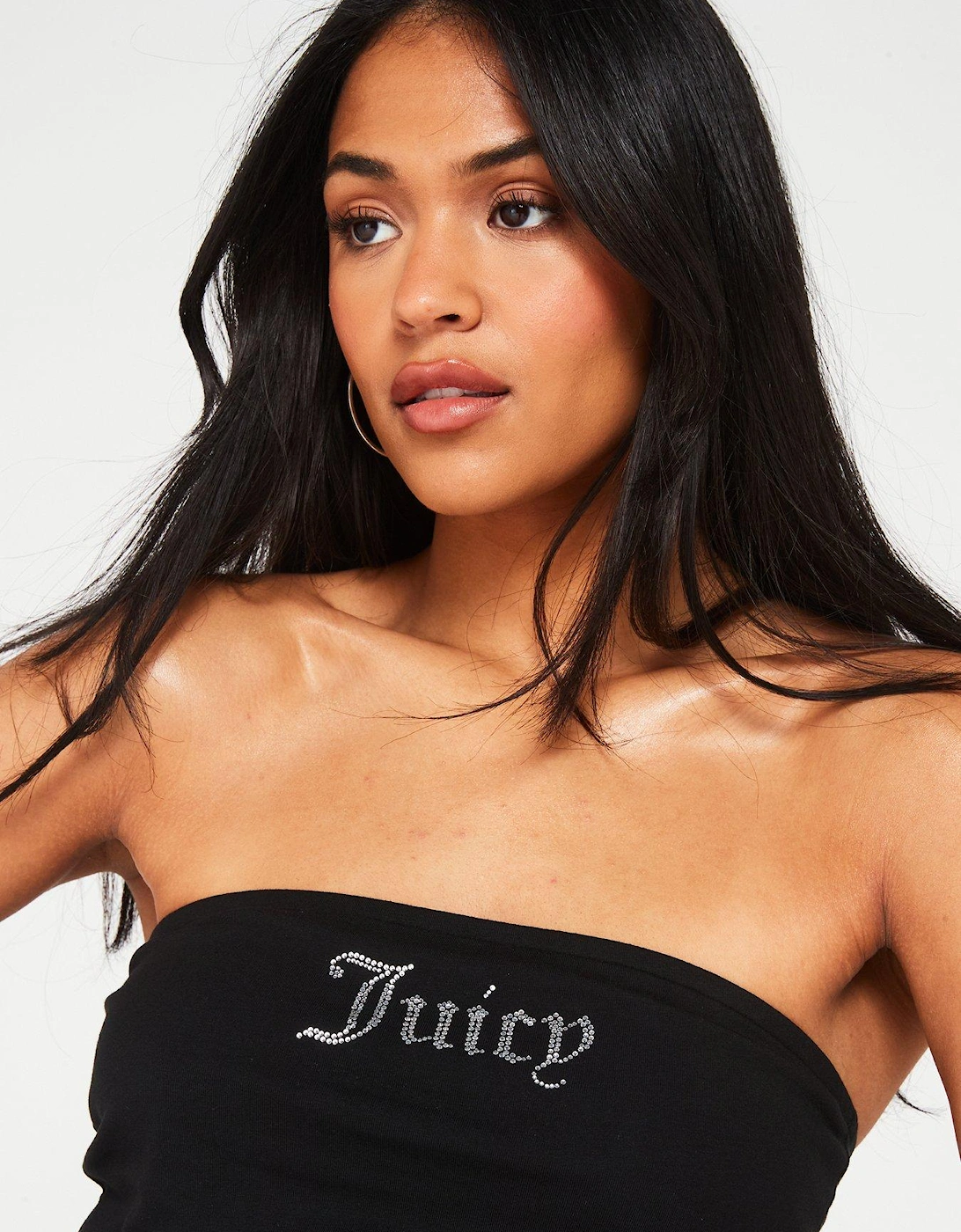 Jersey Babey Bandeau Top With Small Juicy Diamante Logo - Black