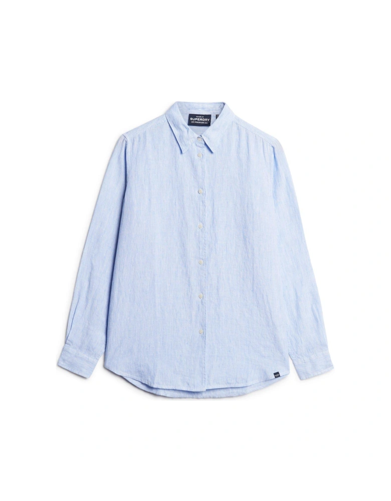 Casual Linen Boyfriend Shirt - Blue