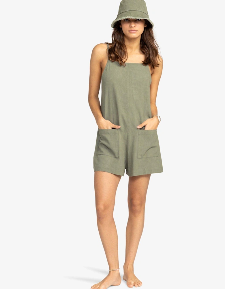 Womens Short Length Strappy Romper Playsuit - Green