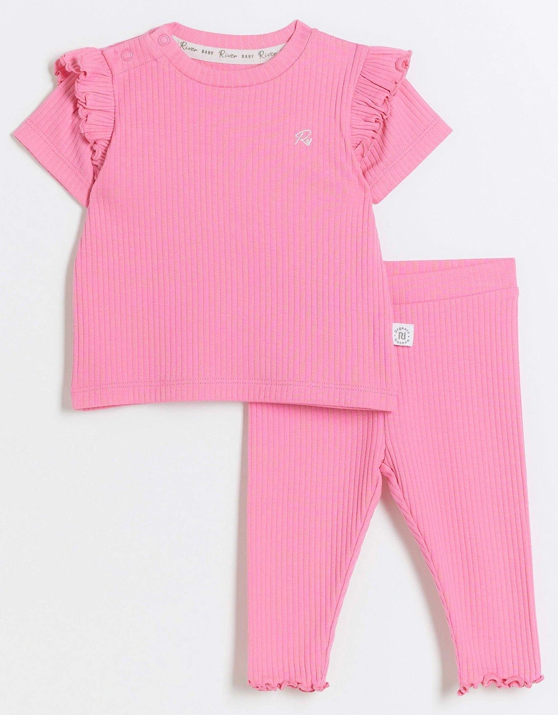 Baby Girls Ribbed Frill T-shirt Set - Pink, 2 of 1