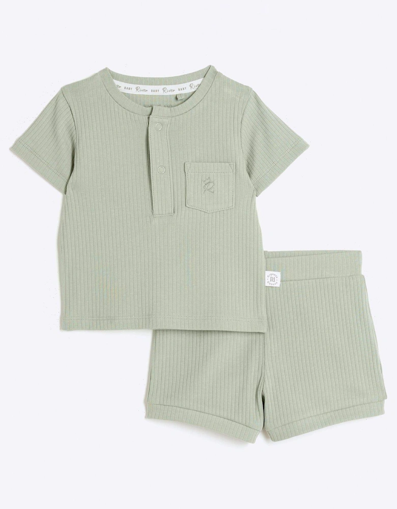 Baby Boys Ribbed T-shirt And Shorts Set - Khaki