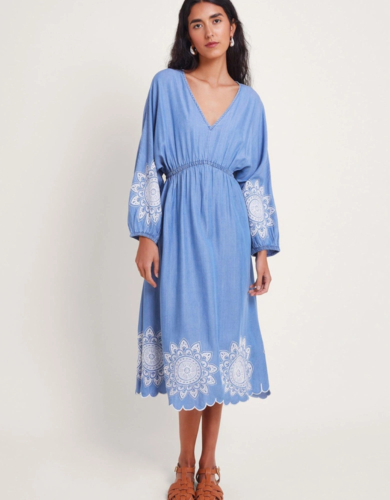 Tabitha Embroidered Denim Dress - Blue