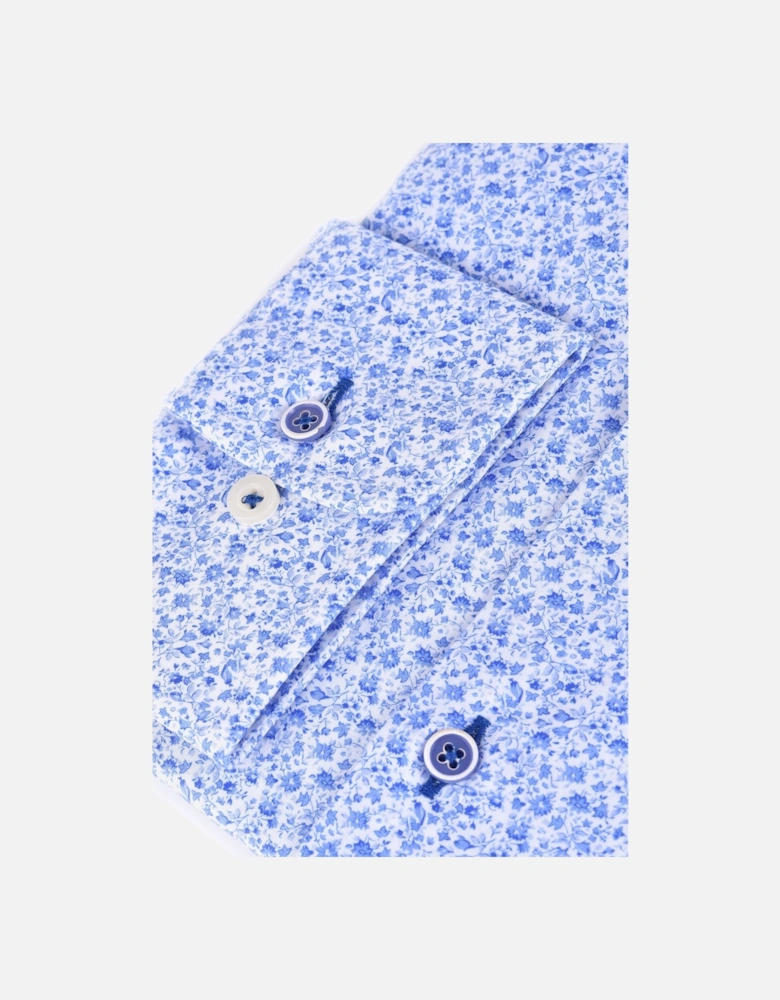 Long Sleeved Wide Collar Shirt Blue Flower