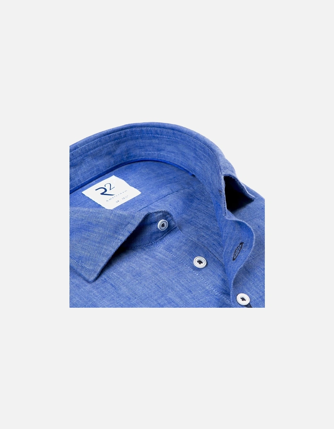 Cut Away Collar Long Sleeved Linen Shirt Cobalt