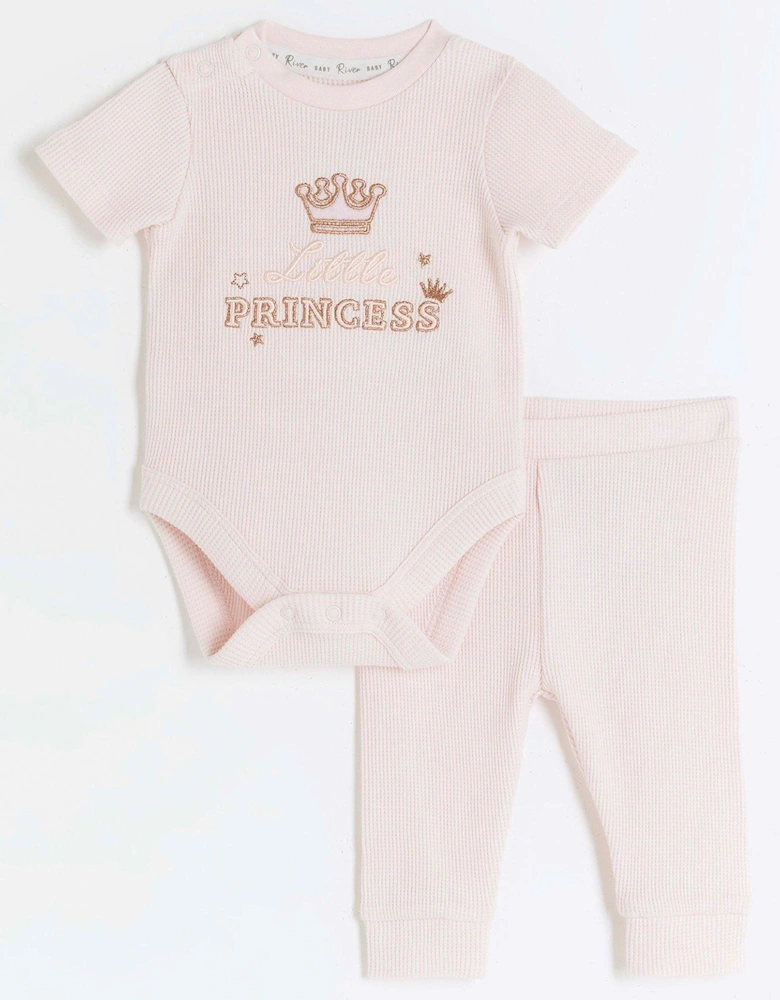 Baby Girls Embroidered All In One Set - Pink