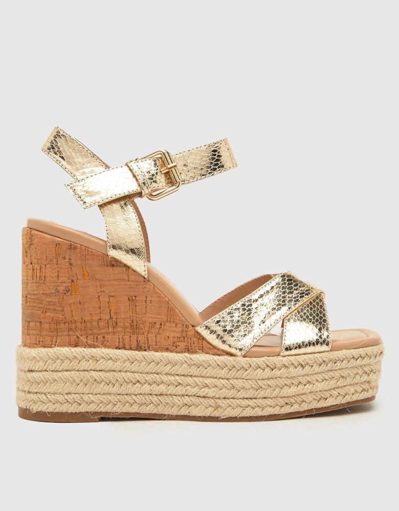 Valley Cross Strap Wedge - Gold