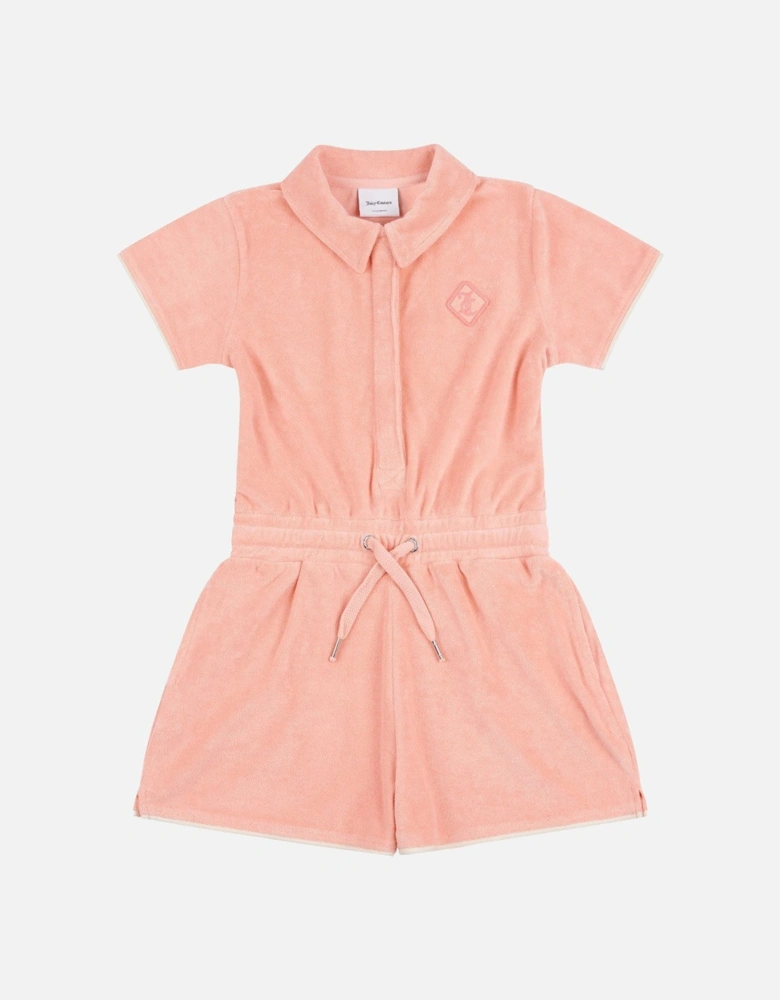 Girls Towelling Playsuit - Peach Amber