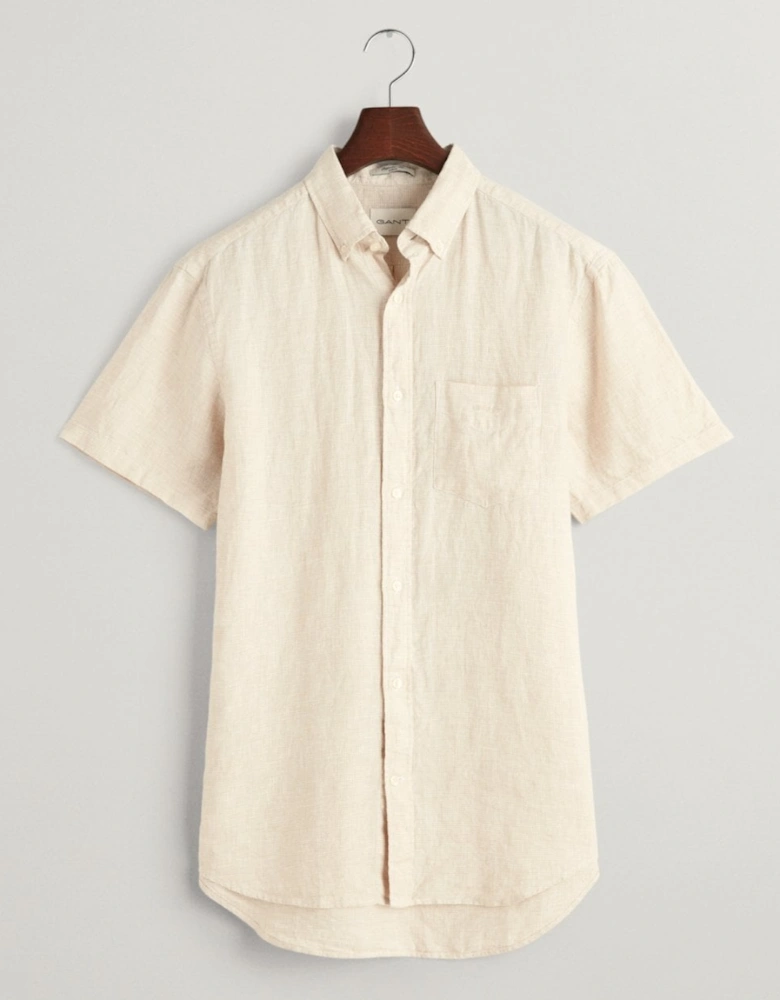 Mens Regular Linen Houndstooth Short Sleeve Shirt