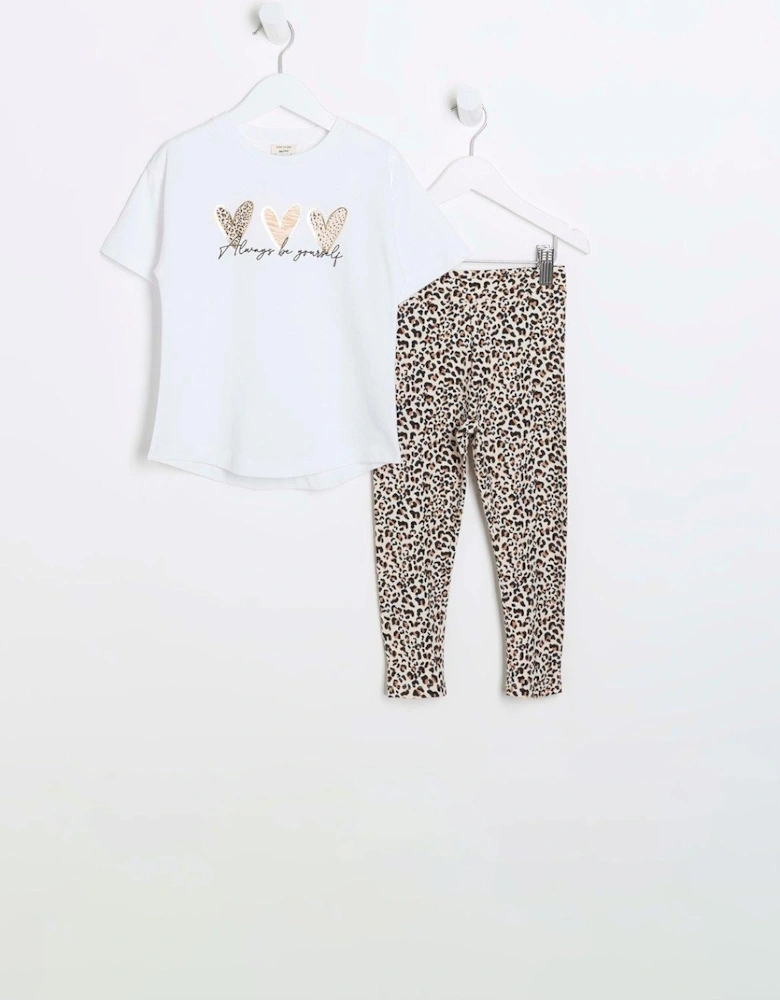 Mini Girl Leopard Print T-Shirt Set - White