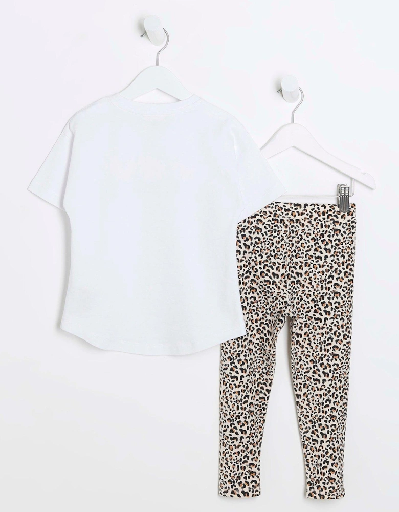 Mini Girl Leopard Print T-Shirt Set - White