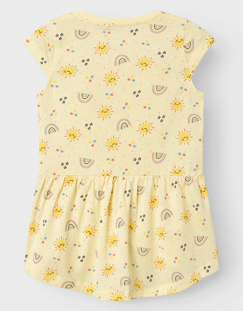 Mini Girls Vigga Jersey Sun Print Dress - Double Cream
