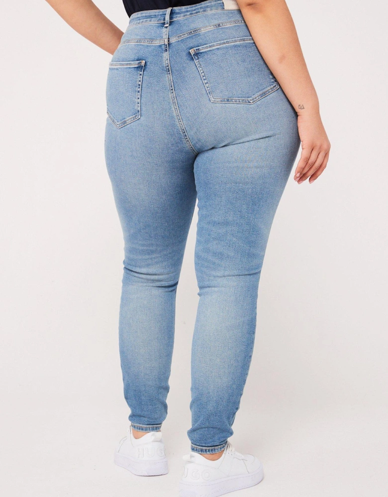 Plus Size High Waisted Skinny Jeans - Blue