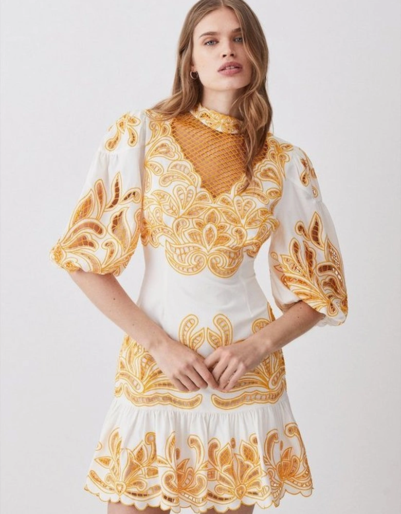Tall Mirrored Cutwork Embroidered Woven Mini Dress