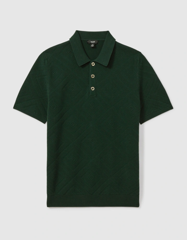 Cotton Textured Press-Stud Polo Shirt