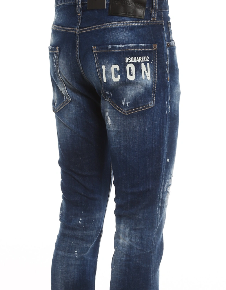 Icon Spray Distressed Straight-leg Jeans Blue