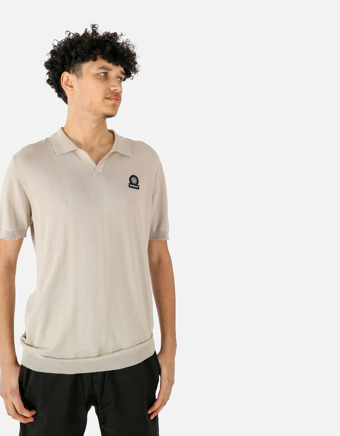 Open Collar Stone Knitted Polo