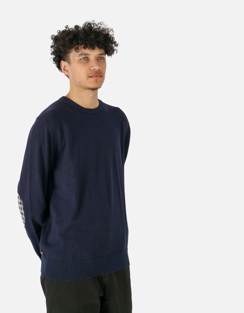 Check Elbow Patch Navy Knit