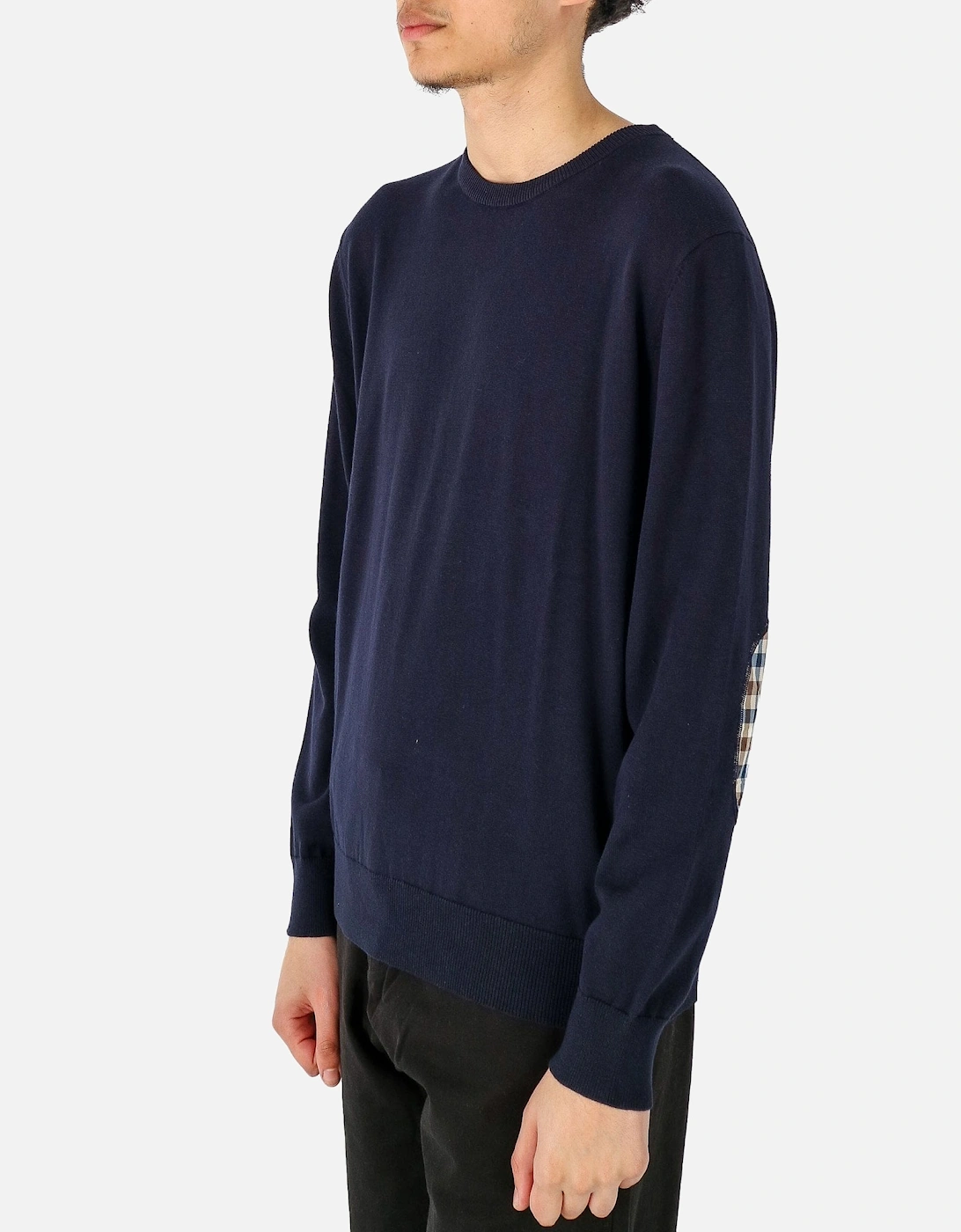 Check Elbow Patch Navy Knit