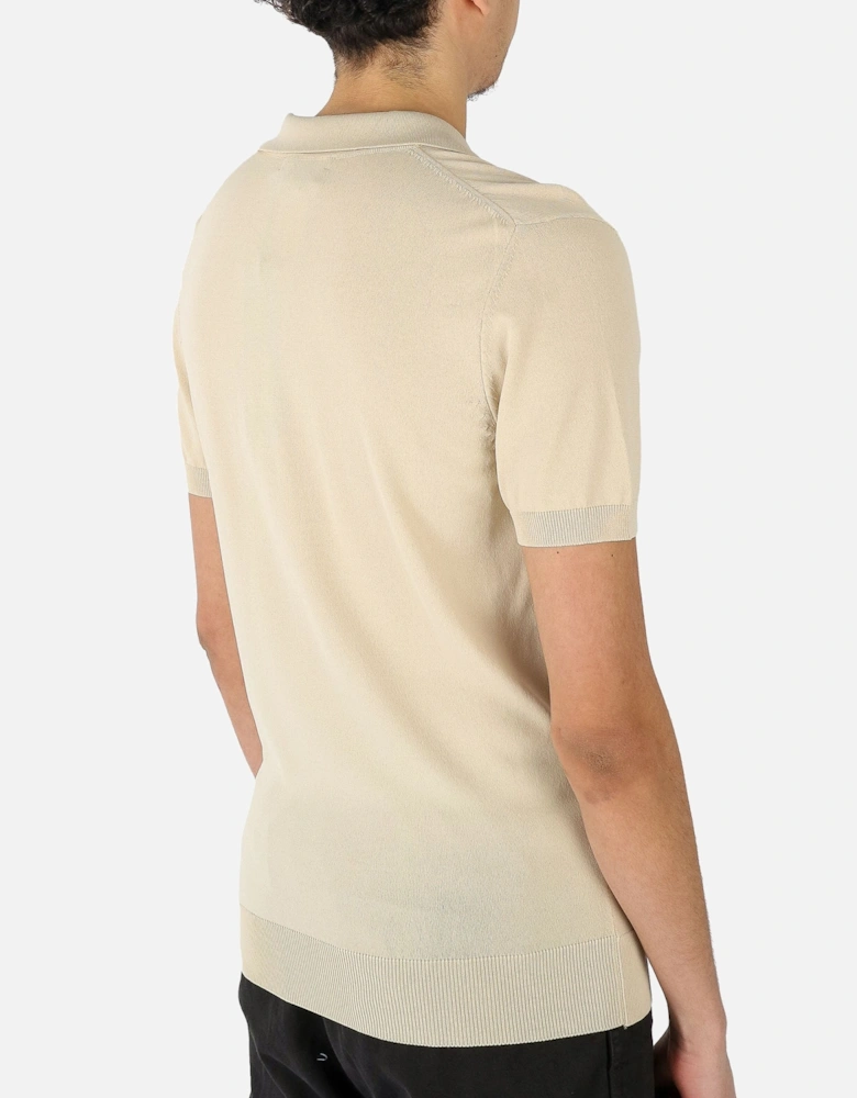 Open Collar Knitted Beige Polo
