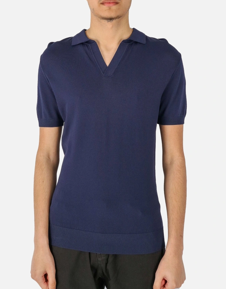 Open Collar Knitted Navy Polo