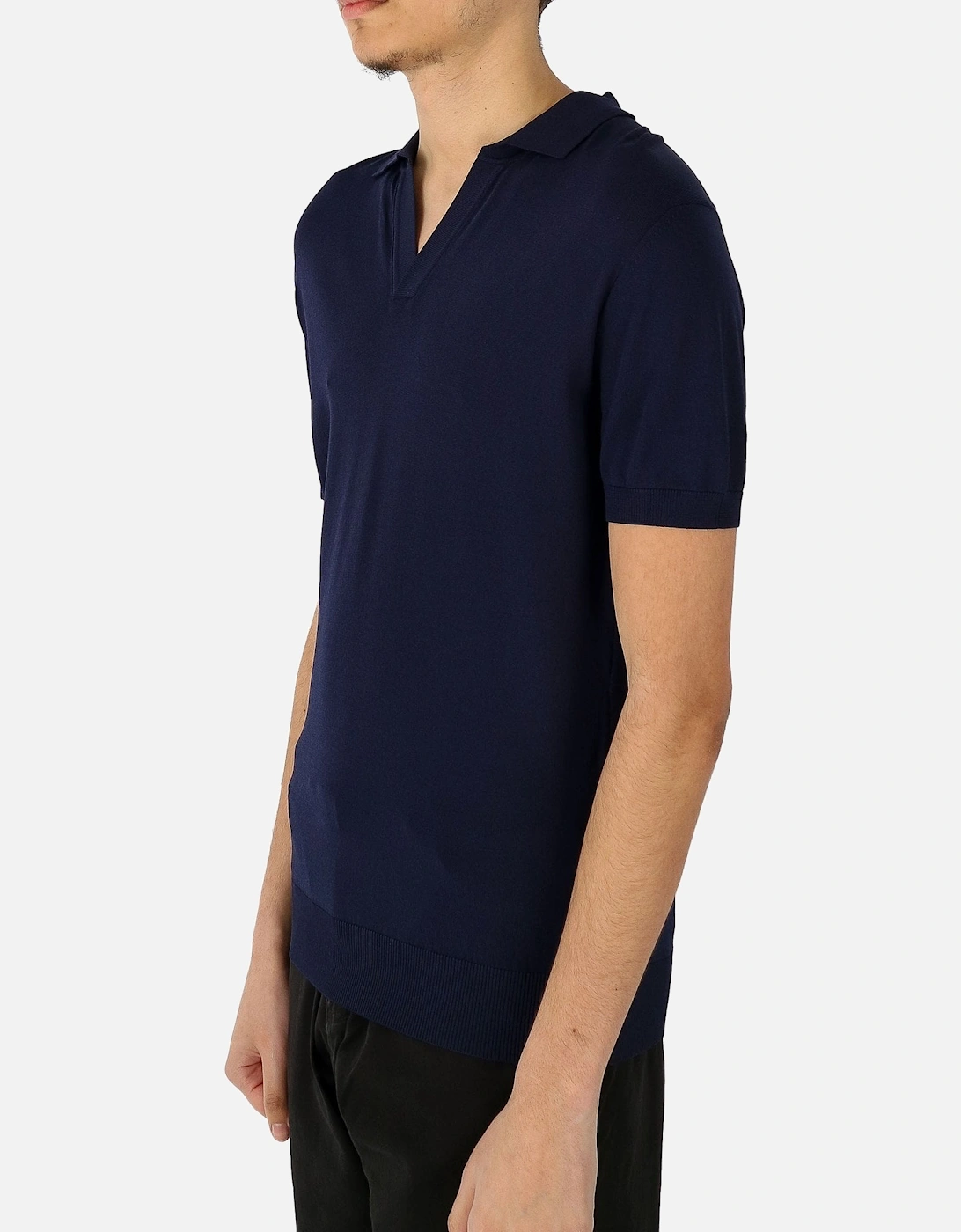 Open Collar Knitted Navy Polo