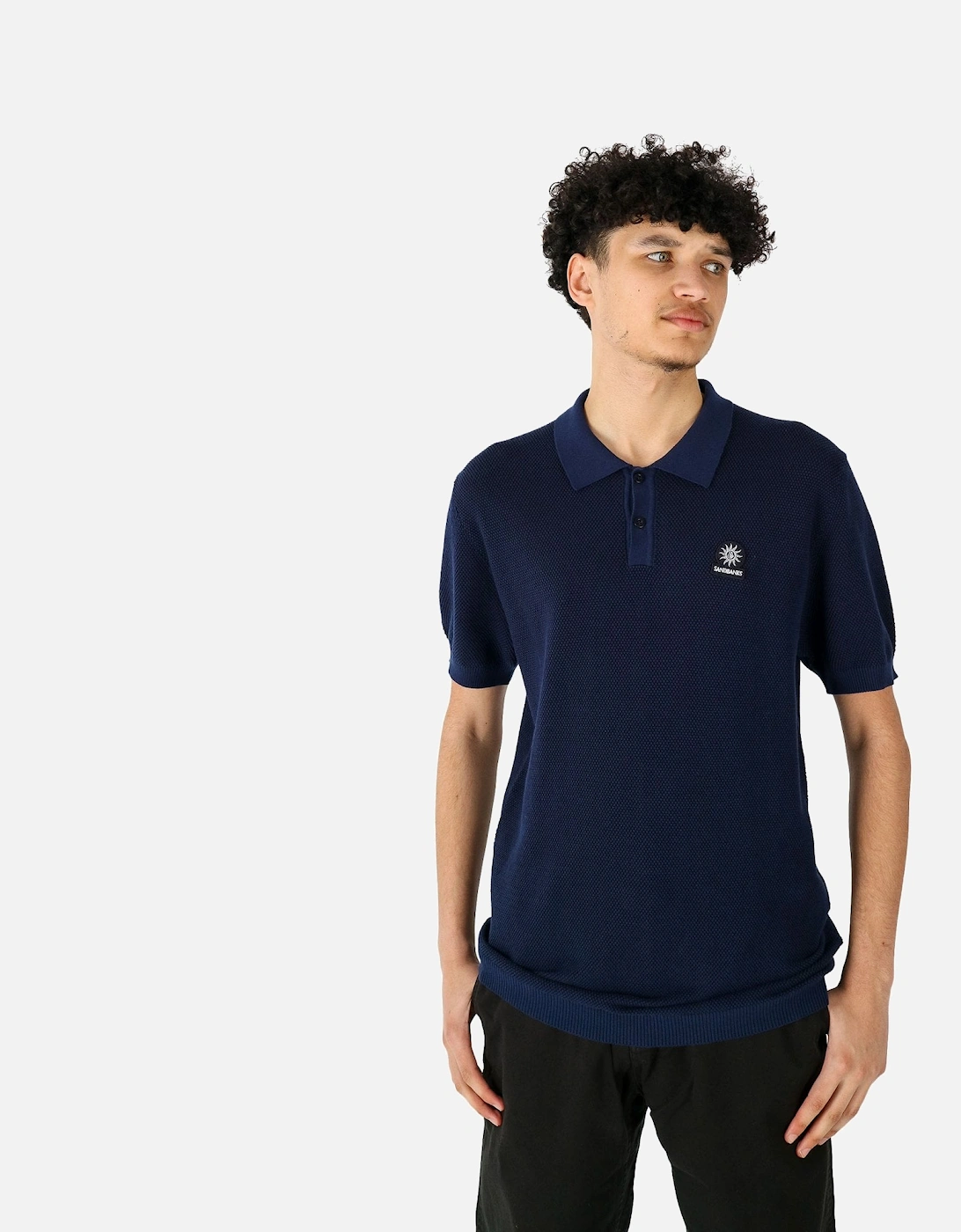 Textured Knitted Navy Polo, 5 of 4