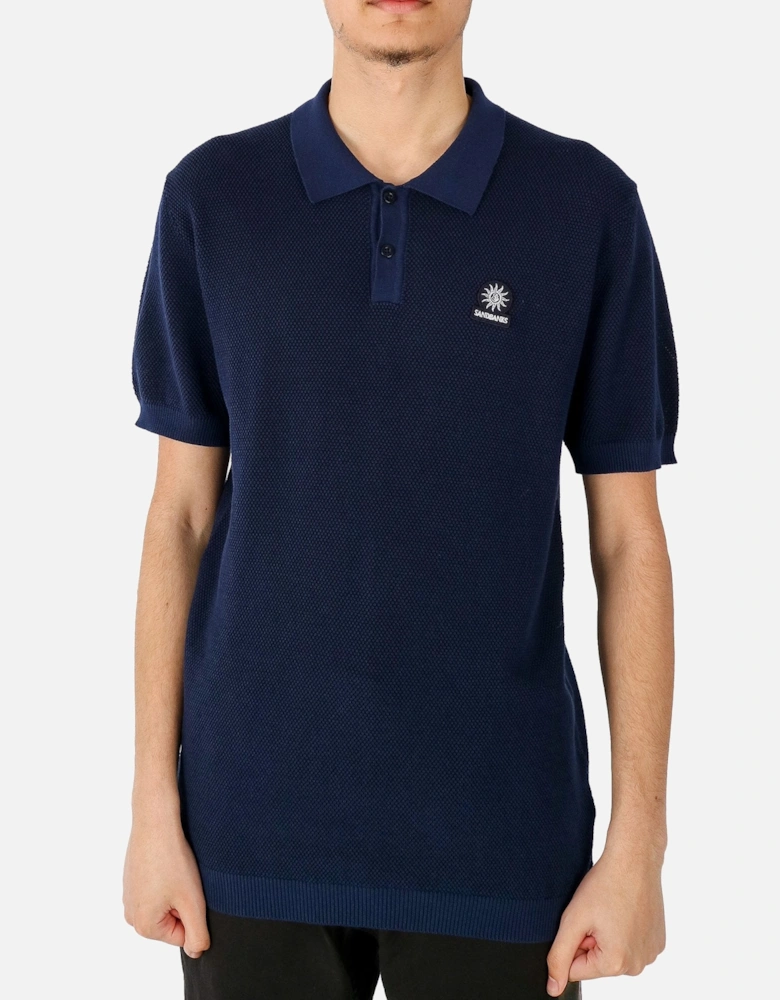 Textured Knitted Navy Polo