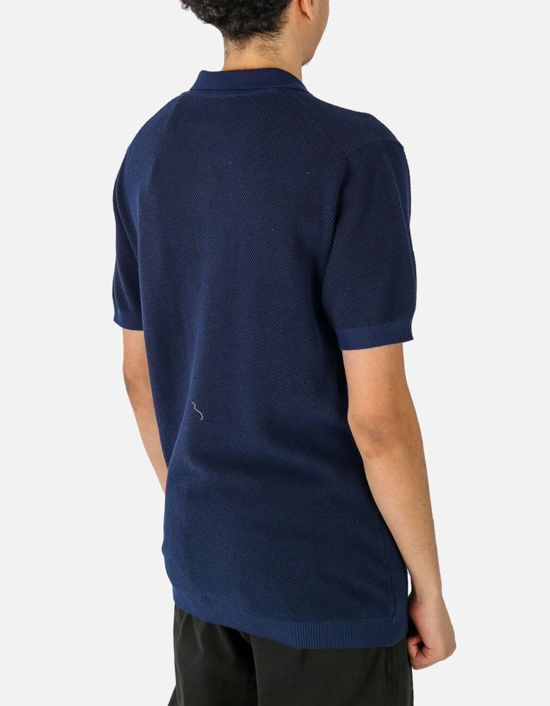 Textured Knitted Navy Polo