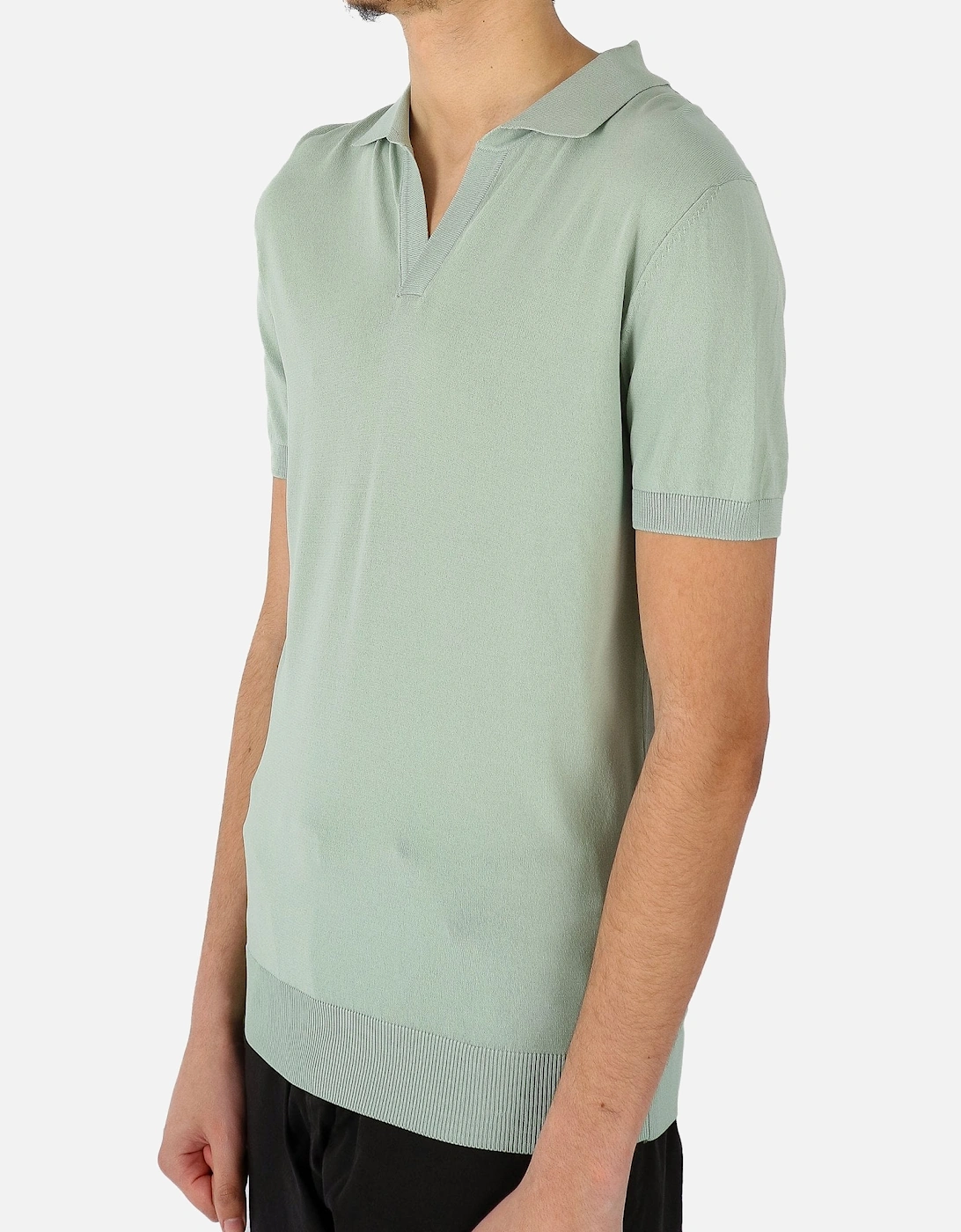 Open Collar Knitted Green Polo