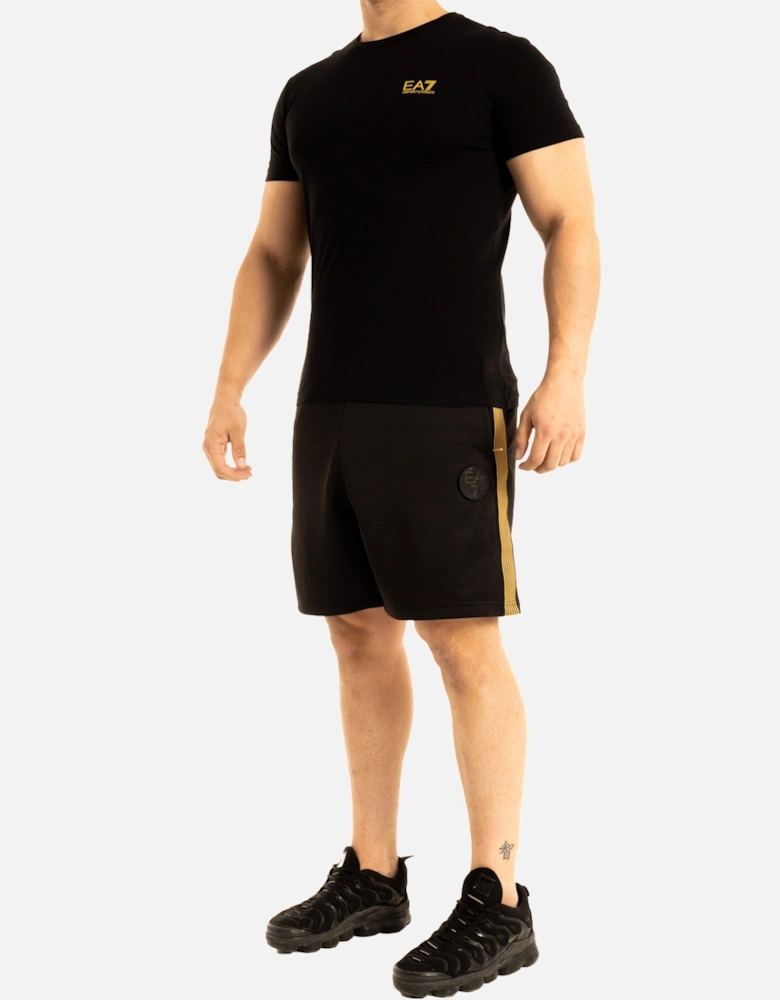 Mens Taped Leg Jersey Shorts (Black/Gold)