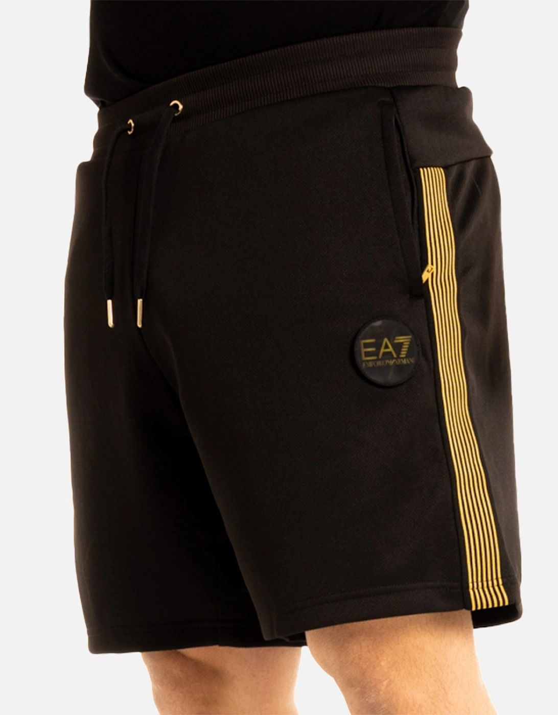 Mens Taped Leg Jersey Shorts (Black/Gold), 7 of 6