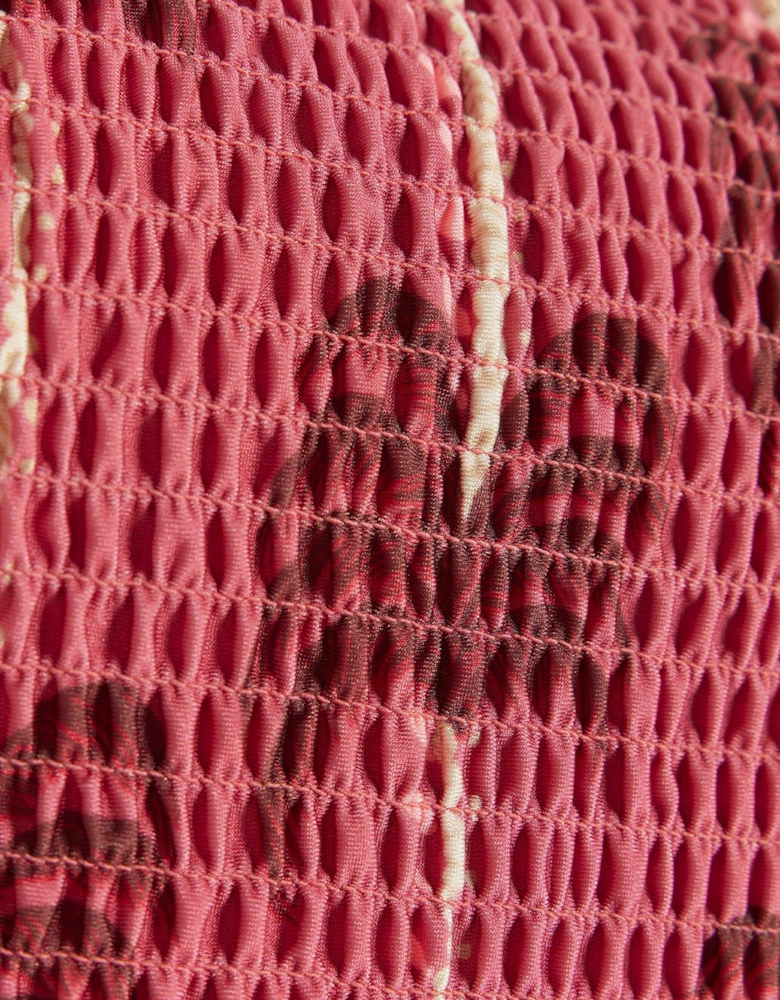 Shirred Palm Print Tankini - Dark Pink