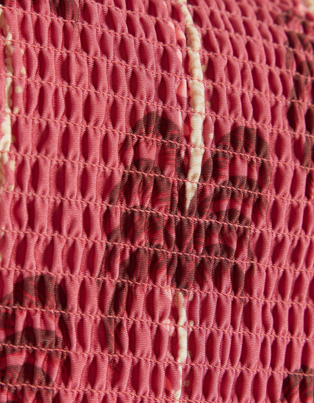 Shirred Palm Print Tankini - Dark Pink