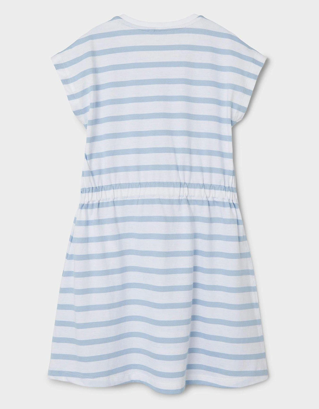 Girls Jersey Stripe Drawstring Dress - Chambray Blue