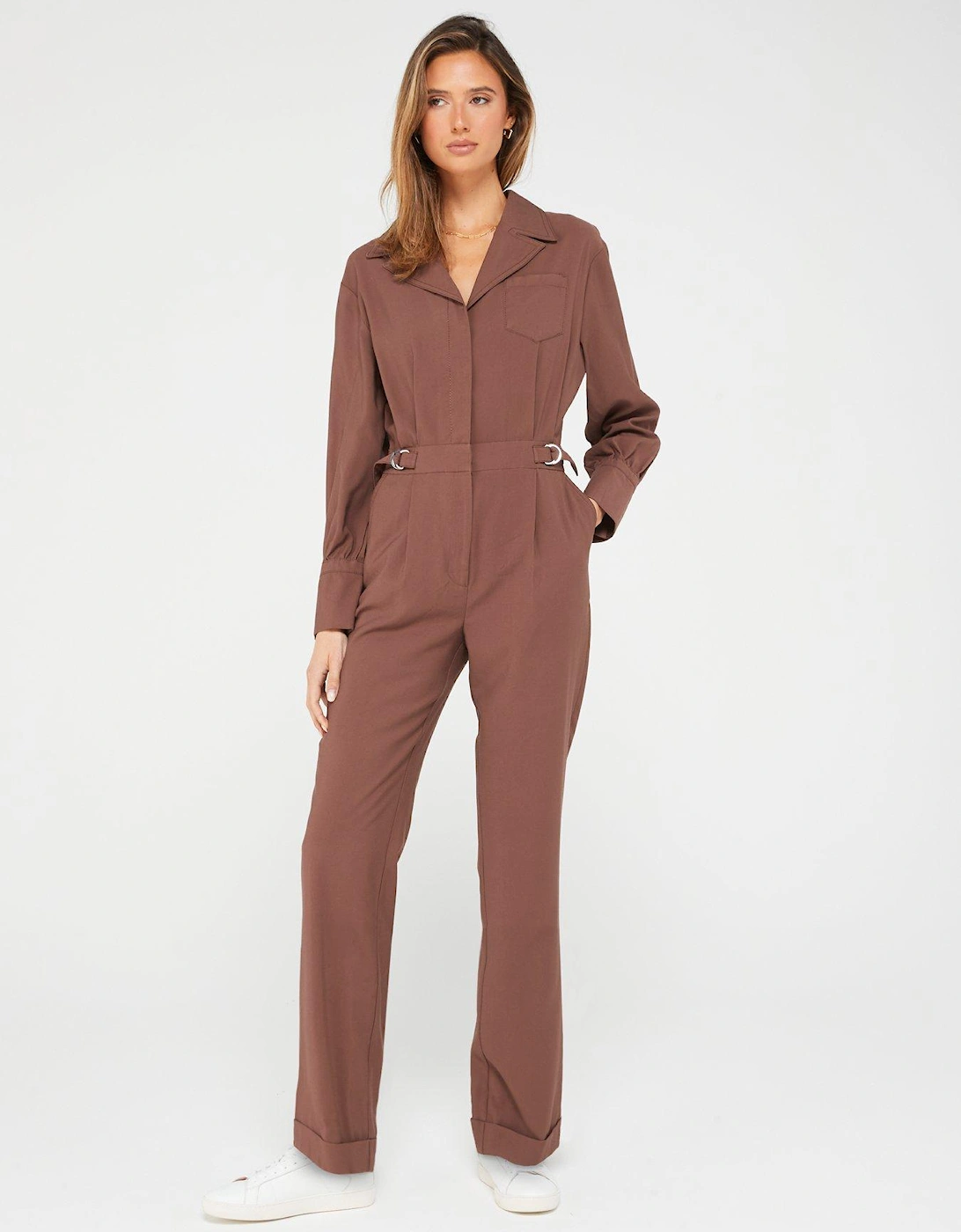 Contrast Stitch Long Sleeve Tapered Jumpsuit