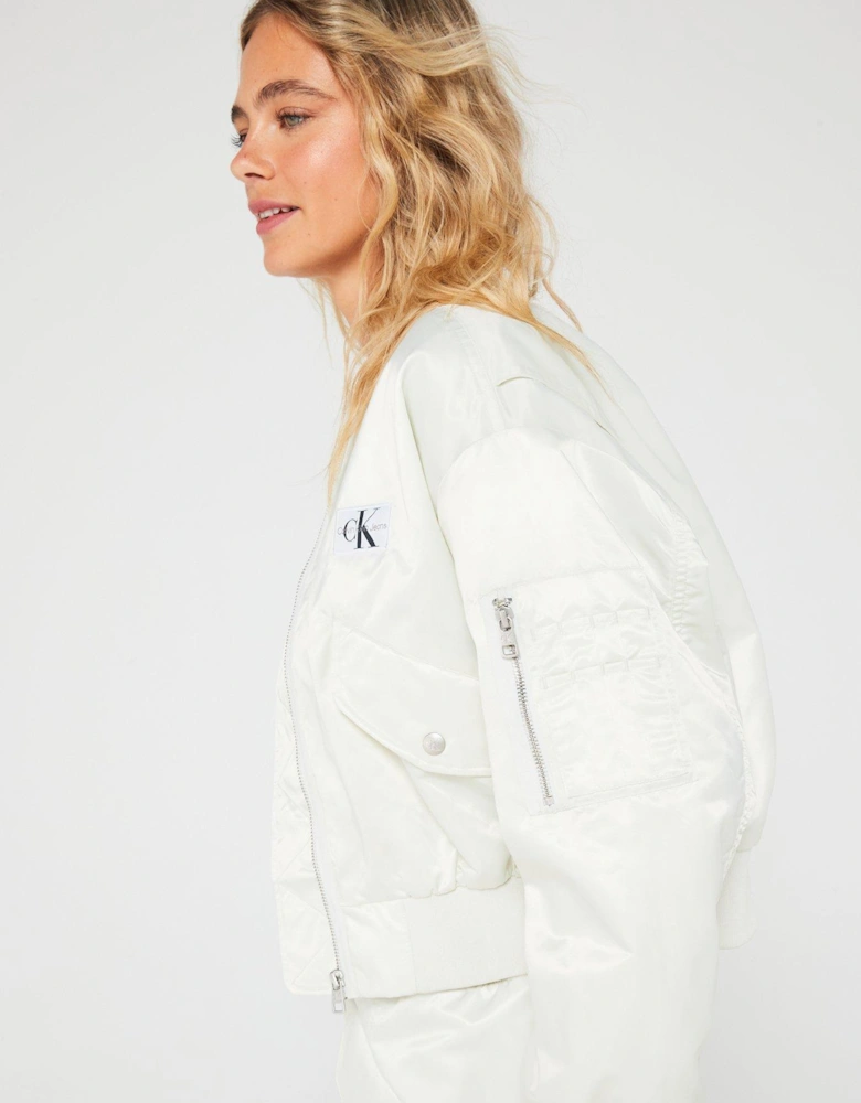 Zipped Lightweight Bomber Jacket - White