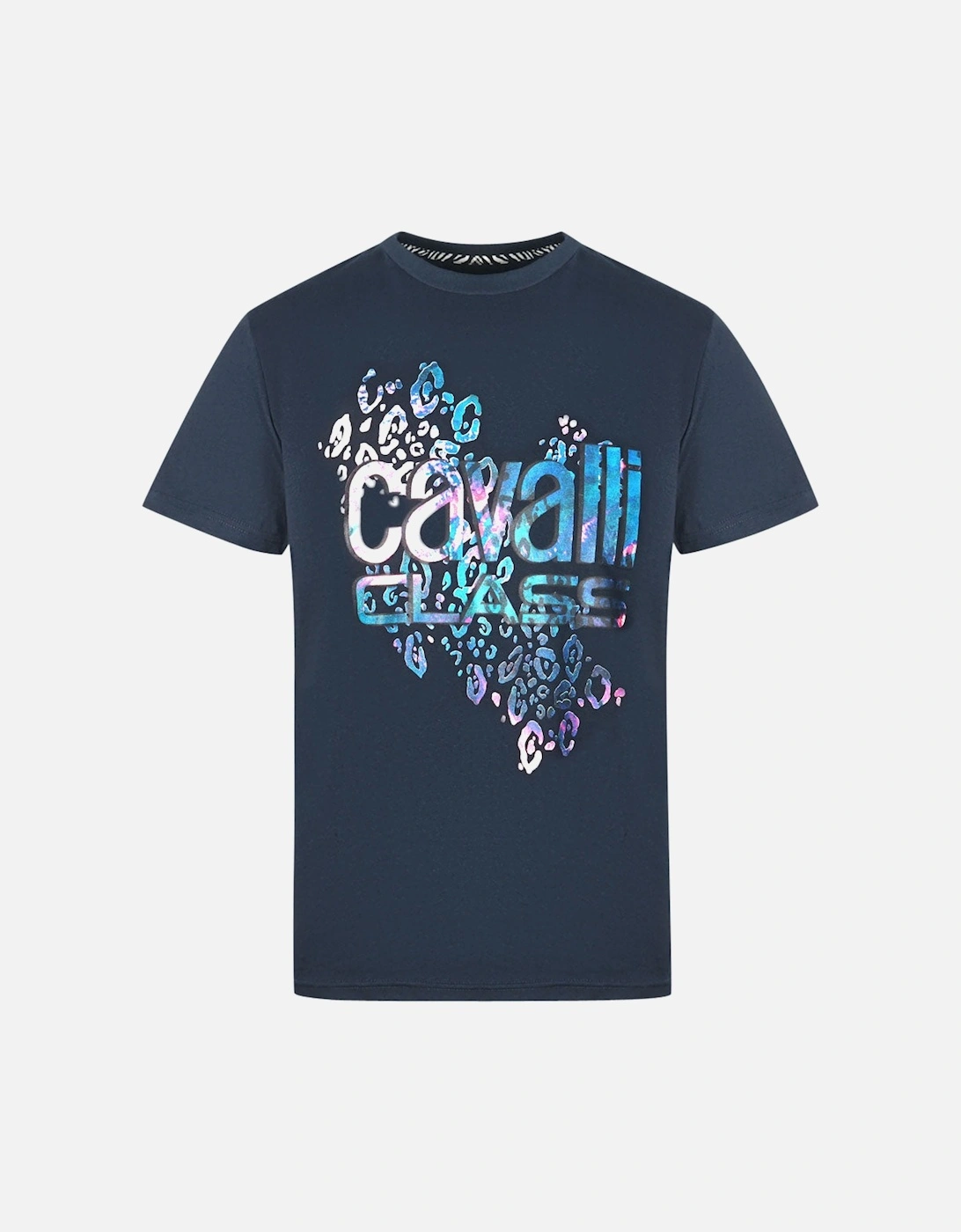 Cavalli Class Bold Leopard Print Logo Navy T-Shirt, 3 of 2