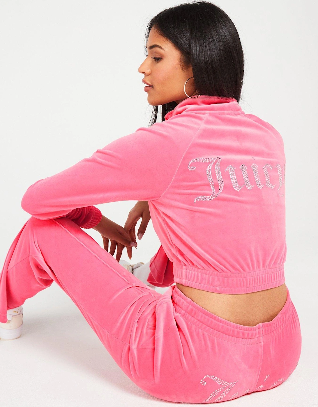 Tasha Velour Cropped Track Top With Juicy Diamante Logo - Pink