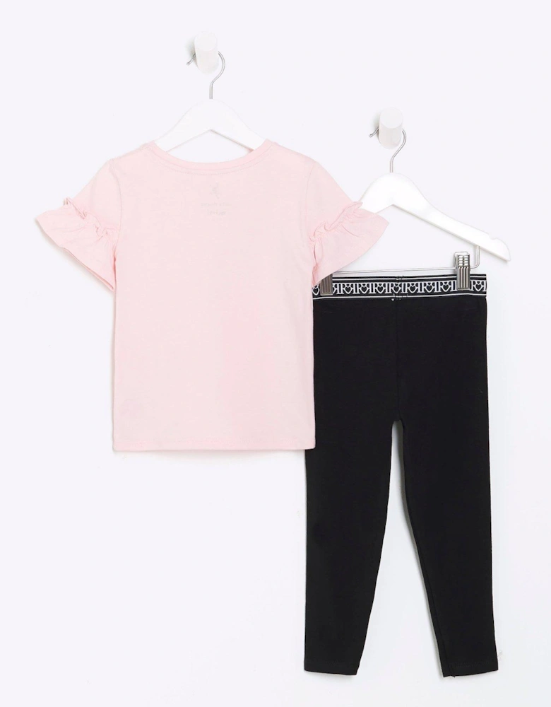 Mini Girls Corsage T-Shirt Set - Pink