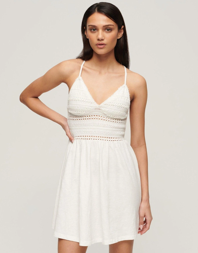 Jersey Lace Mini Dress - White
