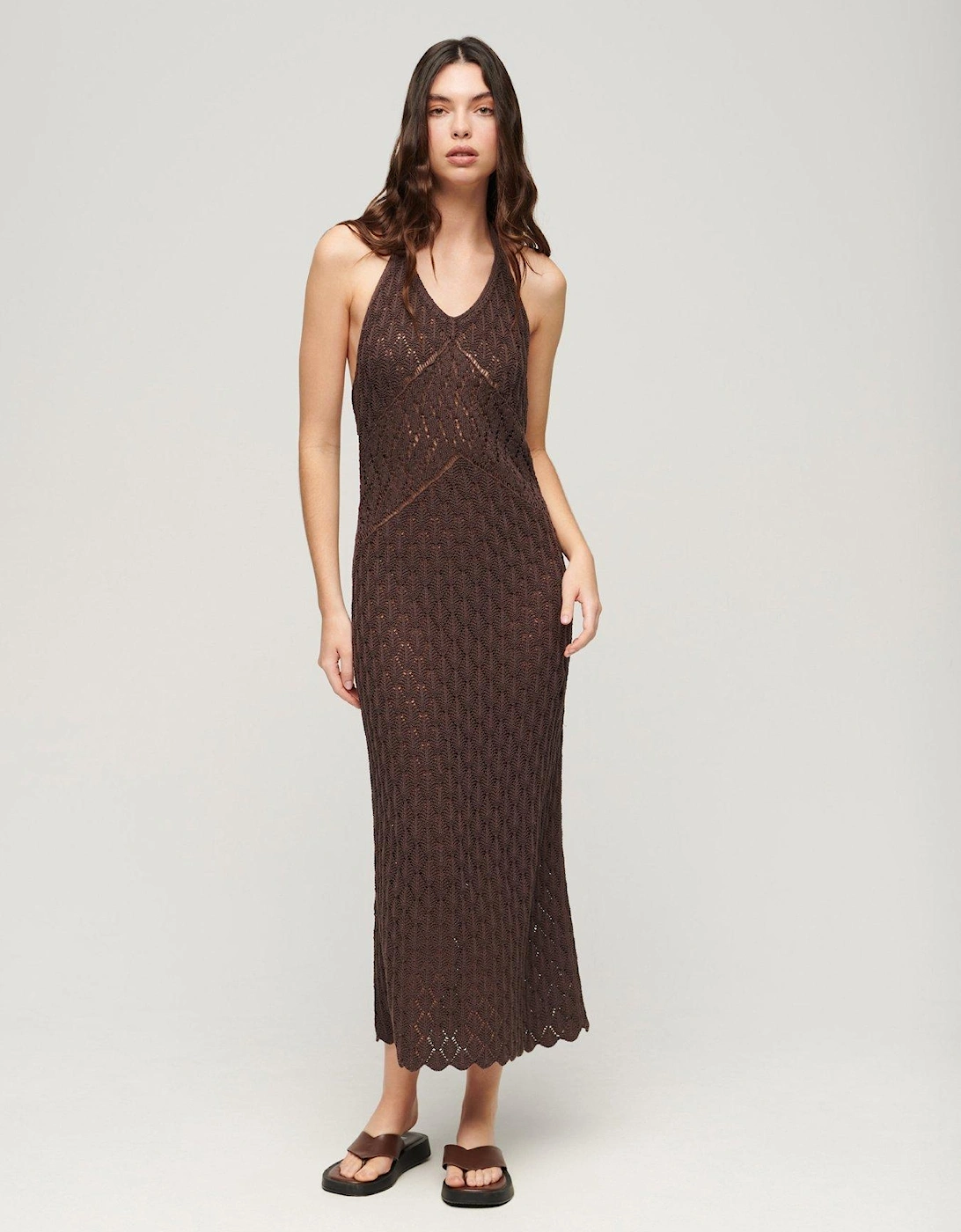 Crochet Halter Maxi Dress - Oak Brown, 2 of 1