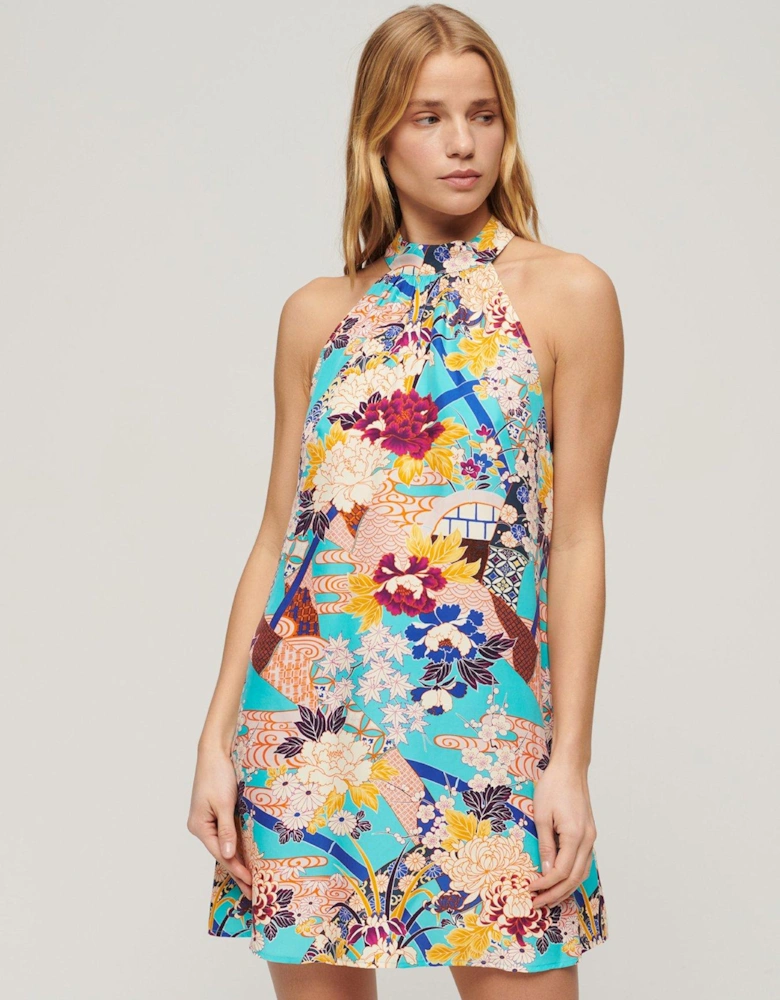 Vibrant Print Relaxed Fit Mini Dress with Open Back