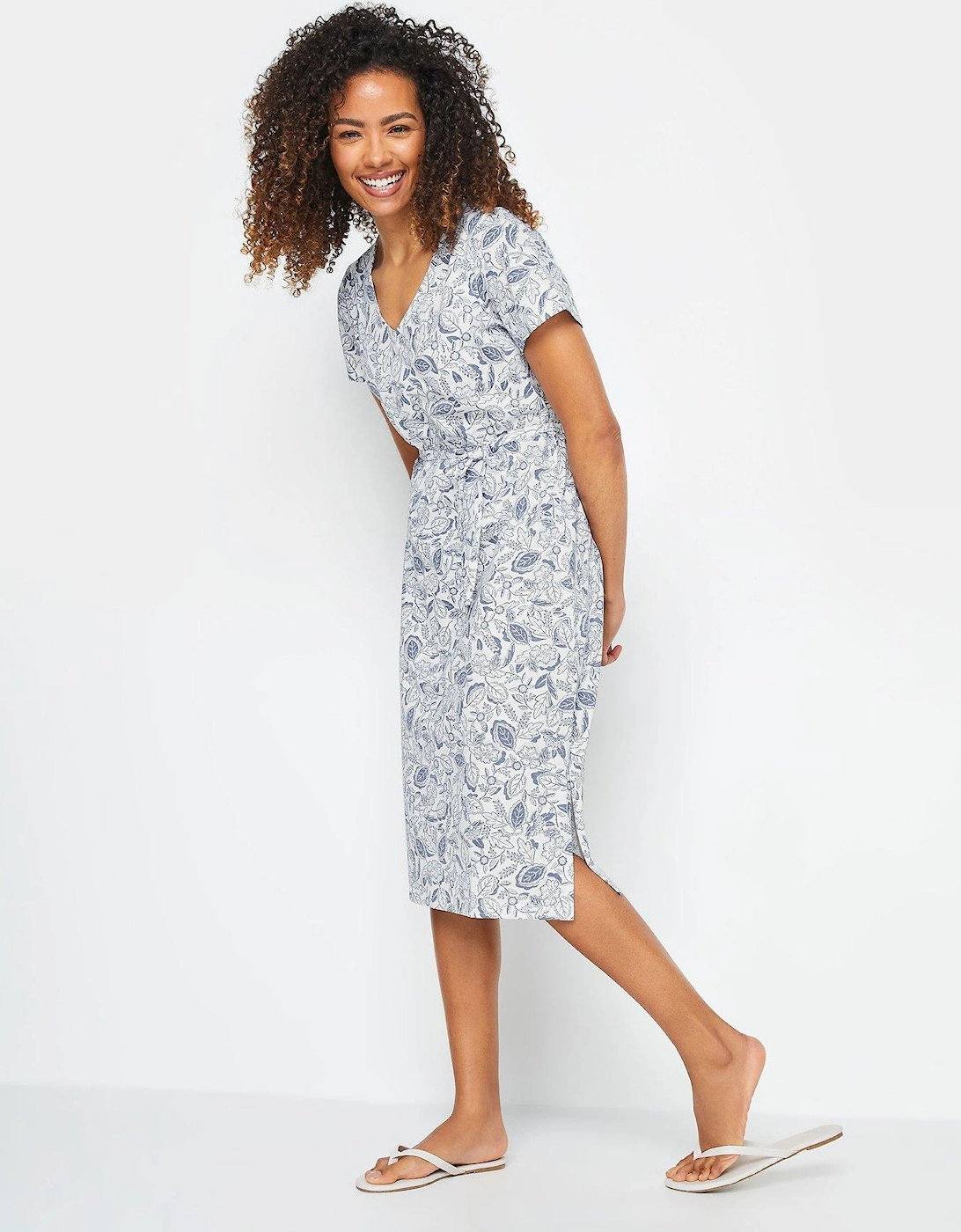 Floral Print Cotton Midi Dress - White/Blue, 2 of 1