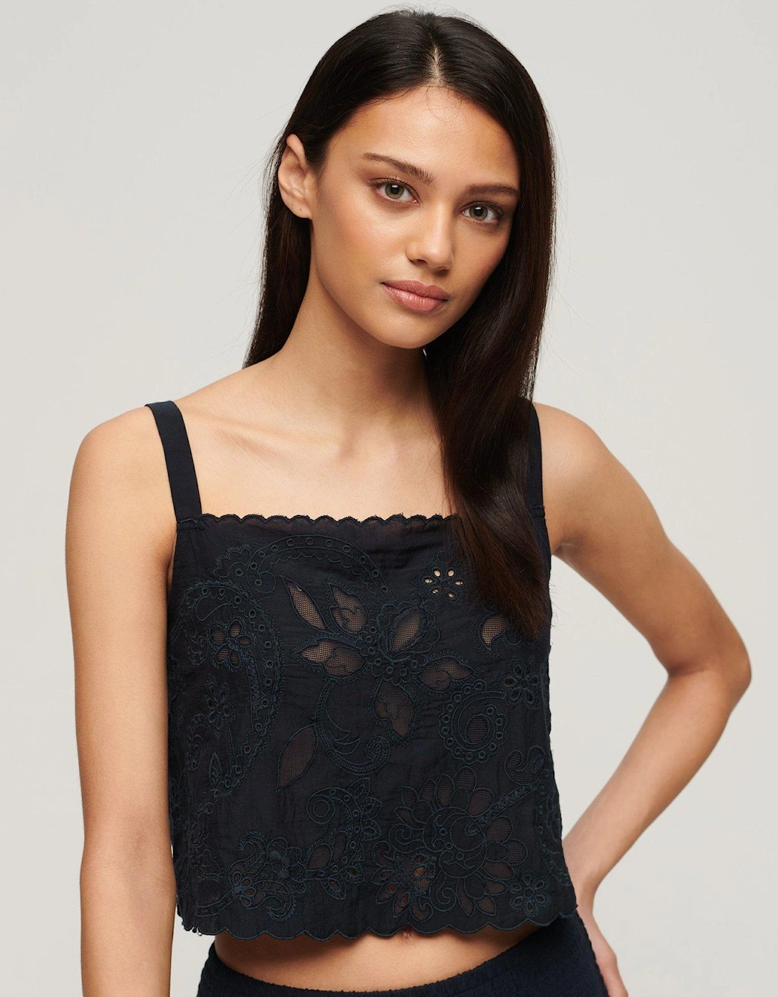 Ibiza Embroidered Cami Top - Navy, 2 of 1