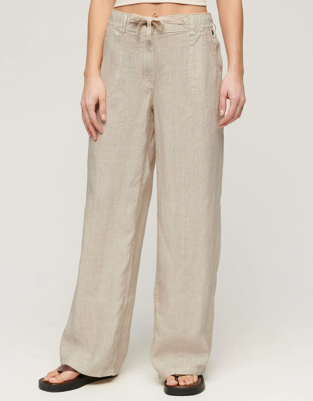 Linen Low Rise Pants - Beige, 2 of 1