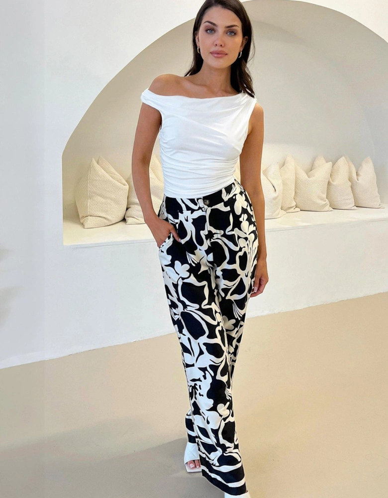 Black And White Abstract Printed Trousers
