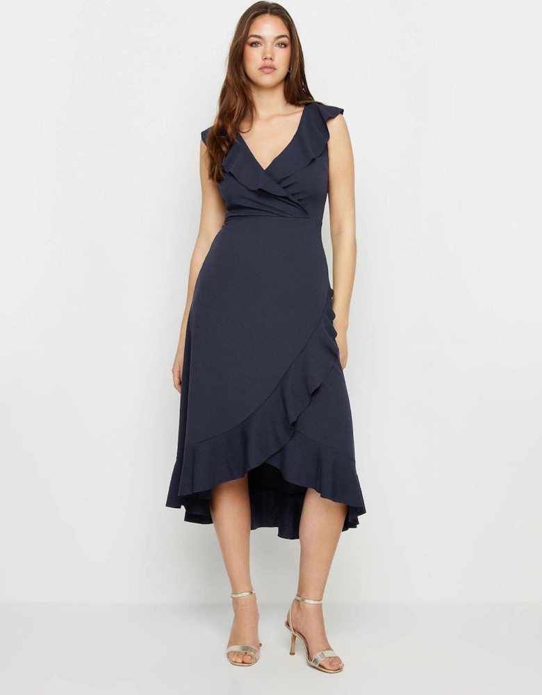 Frill Detail Midi Dress - Navy