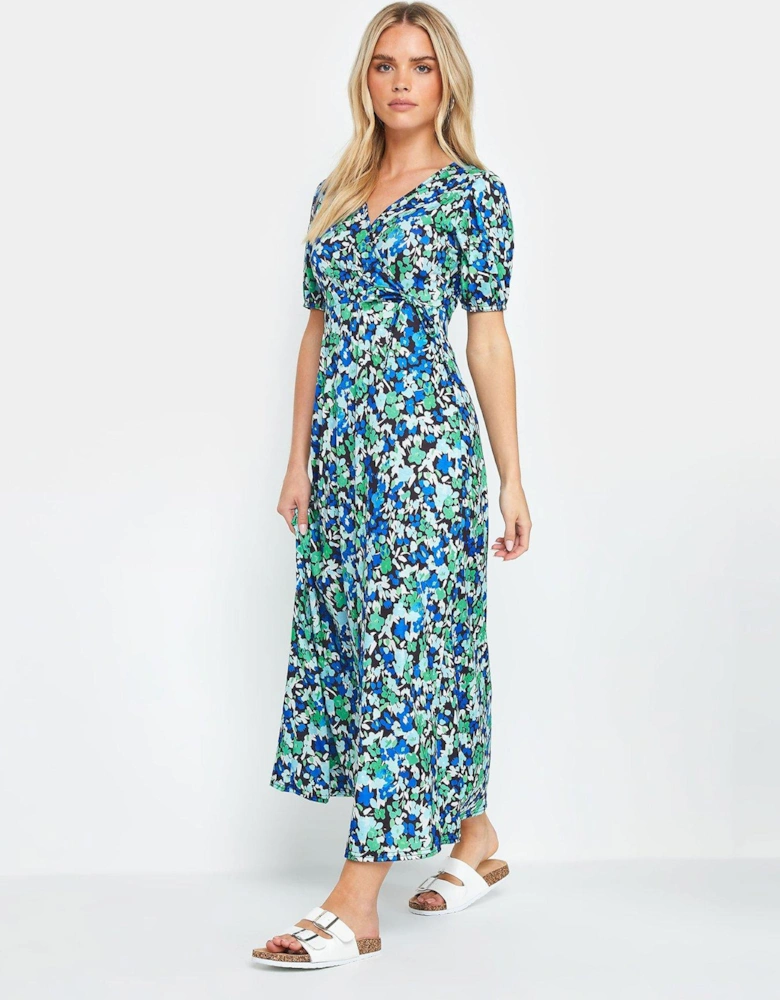 Floral Print Maxi Dress - Blue