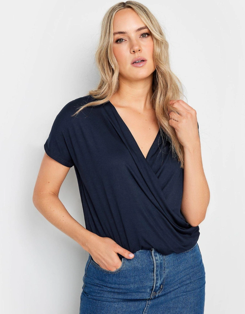 Tall Navy Grown On Sleeve Wrap Top