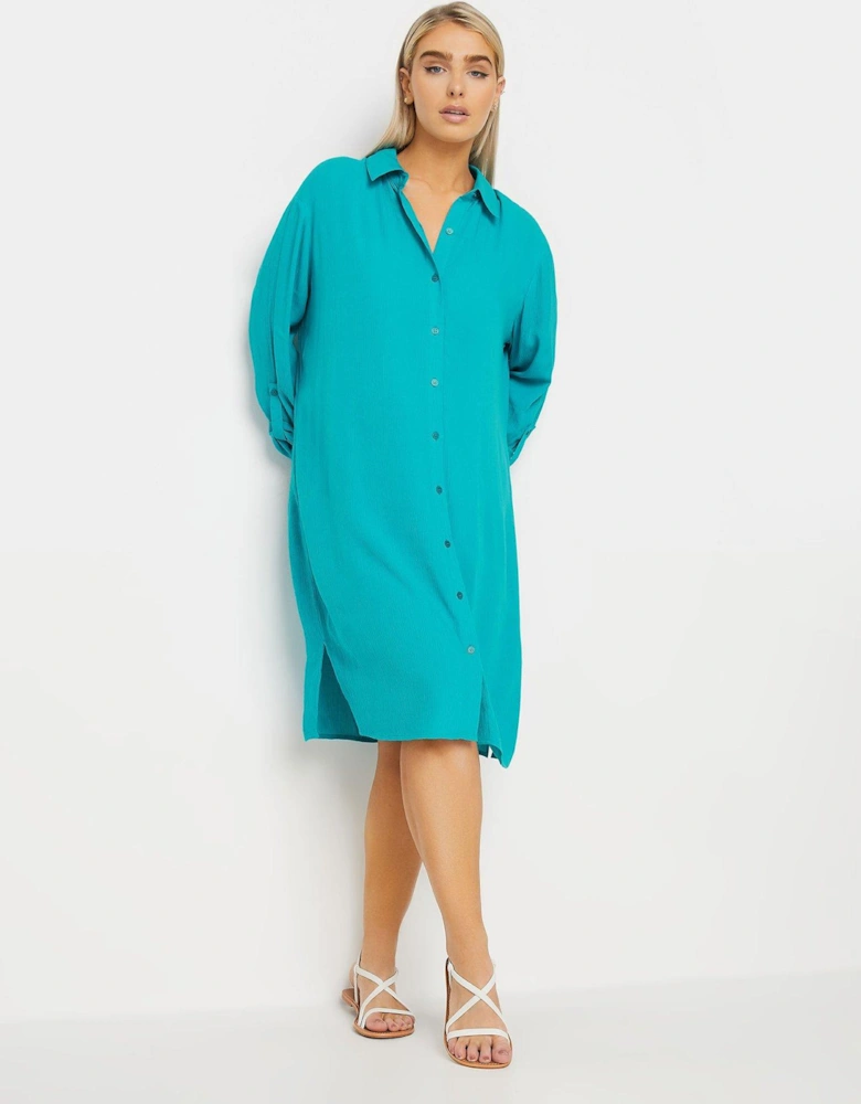 Turquoise Long Sleeve Crinkle Shirt